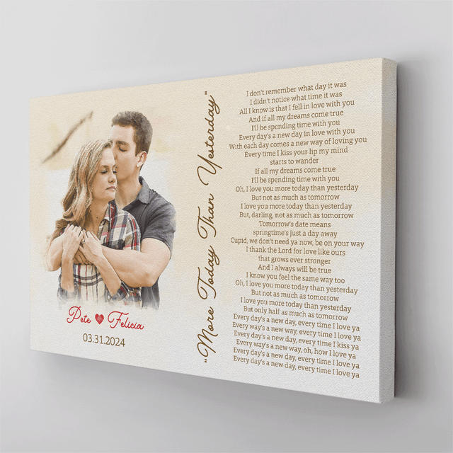 Custom Portrait From Photo, Couple Watercolor & Song Lyrics Canvas