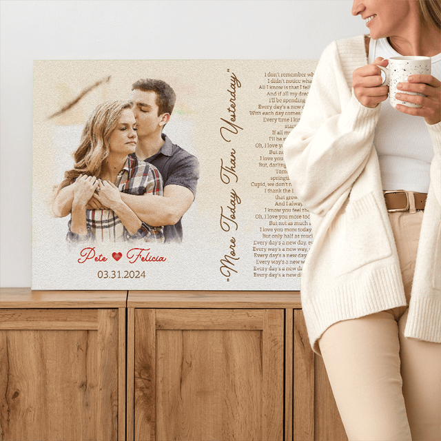 Custom Portrait From Photo, Couple Watercolor & Song Lyrics Canvas