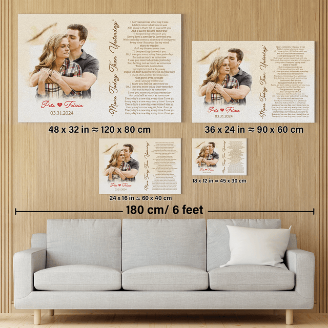 Custom Portrait From Photo, Couple Watercolor & Song Lyrics Canvas