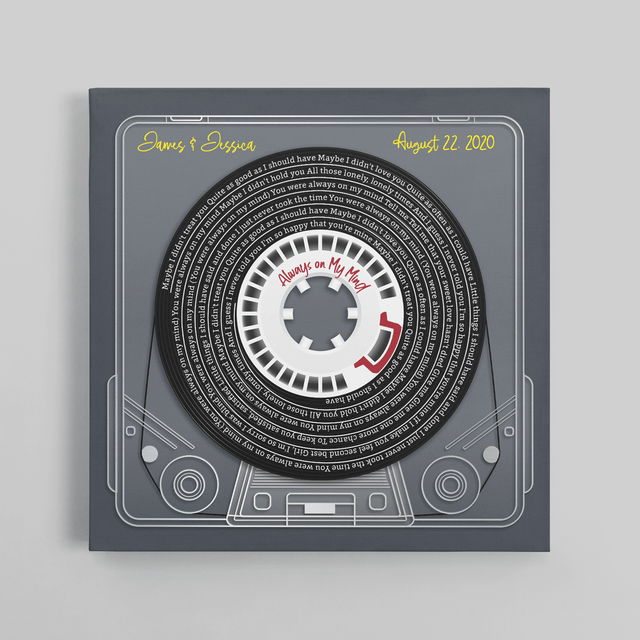 Custom Song Lyrics, Customizable Name And Date, Mixtape Cassette Navy Background Canvas