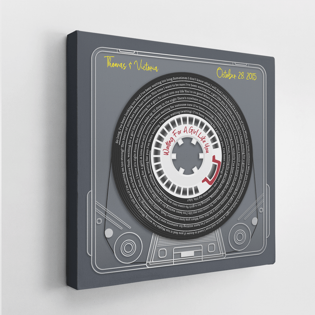 Custom Song Lyrics, Customizable Name And Date, Mixtape Cassette Navy Background Canvas