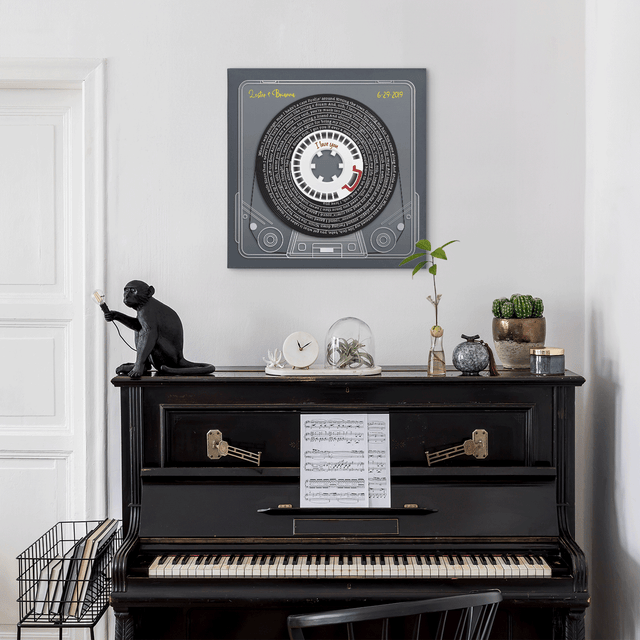 Custom Song Lyrics, Customizable Name And Date, Mixtape Cassette Navy Background Canvas