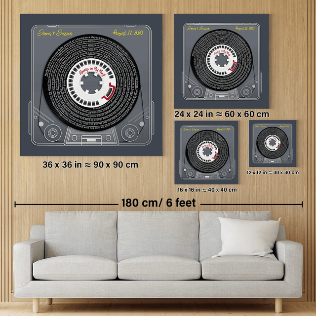 Custom Song Lyrics, Customizable Name And Date, Mixtape Cassette Navy Background Canvas