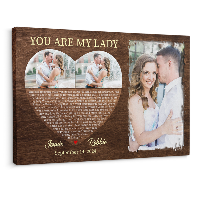 Custom Couple Portrait, Watercolor & Heart Shape Lyrics Wall Art