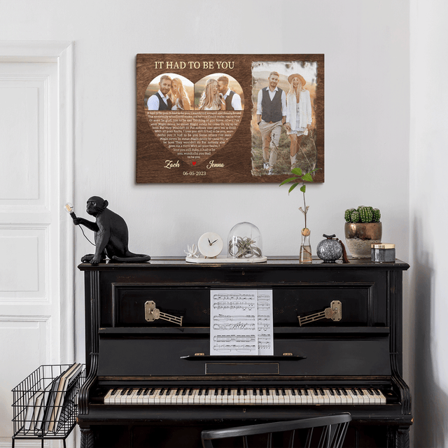 Custom Couple Portrait, Watercolor & Heart Shape Lyrics Wall Art