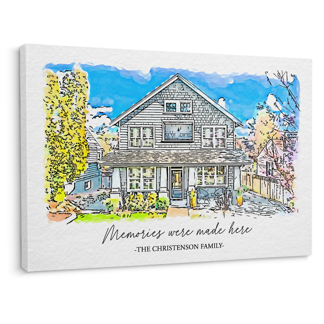 Custom Hand-Drawn Style House Portrait Canvas