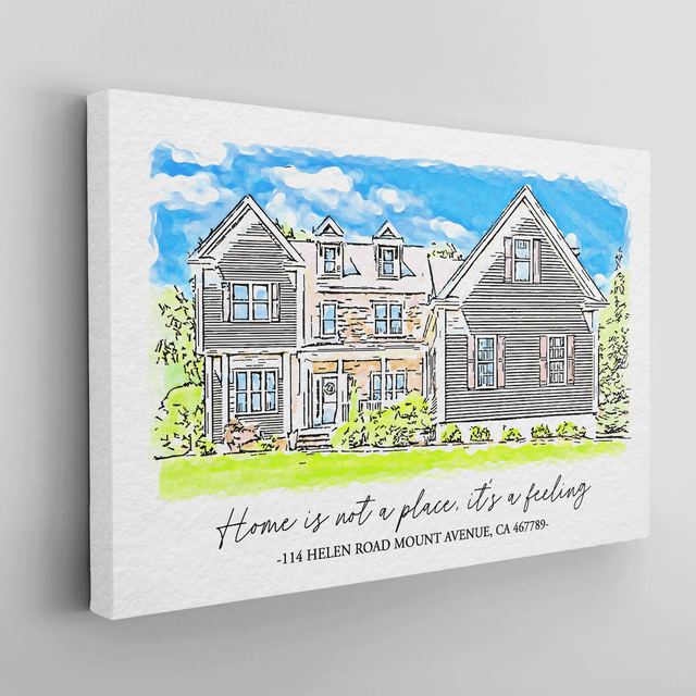 Custom Hand-Drawn Style House Portrait Canvas
