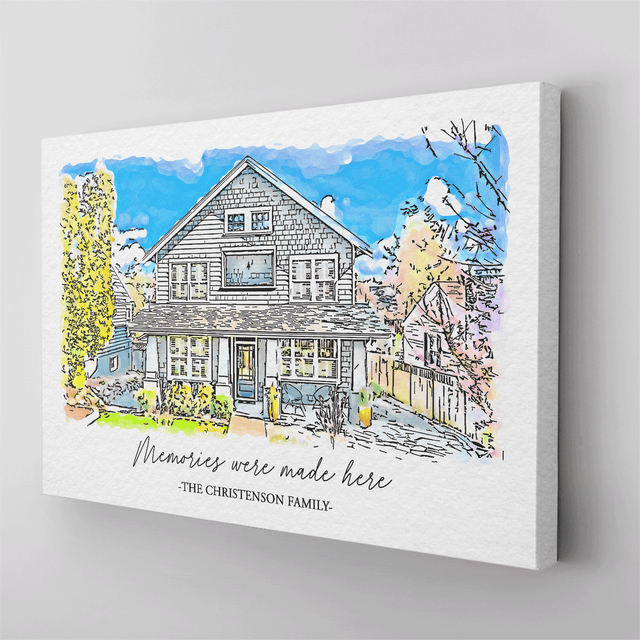 Custom Hand-Drawn Style House Portrait Canvas