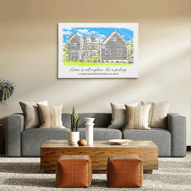 Custom Hand-Drawn Style House Portrait Canvas