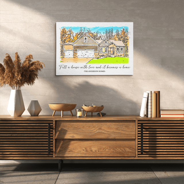 Custom Hand-Drawn Style House Portrait Canvas