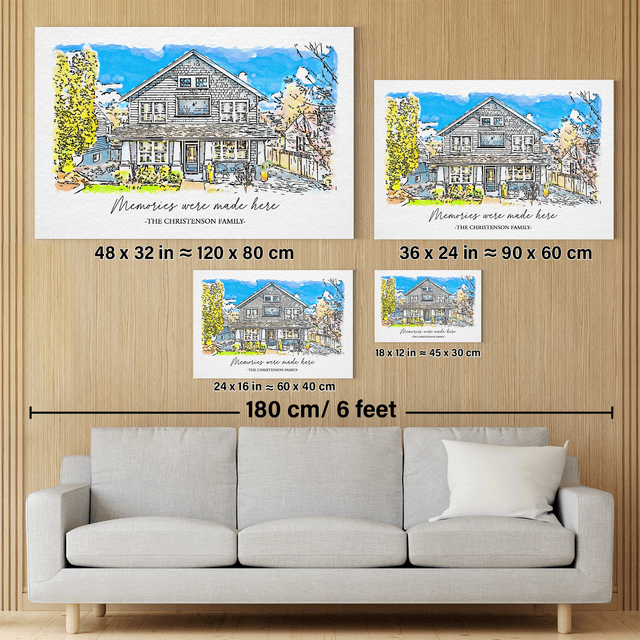 Custom Hand-Drawn Style House Portrait Canvas