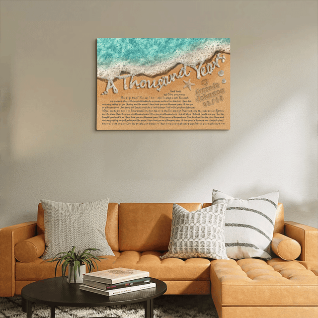 Custom Song Lyrics in The Sand Ocean Canvas Wall Art, Custom Name and Date