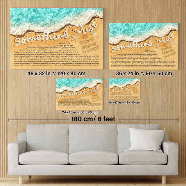 Custom Song Lyrics in The Sand Ocean Canvas Wall Art, Custom Name and Date