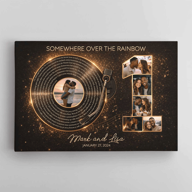 Personalized 1st Anniversary Song Lyrics Canvas with Photos, Names & Date