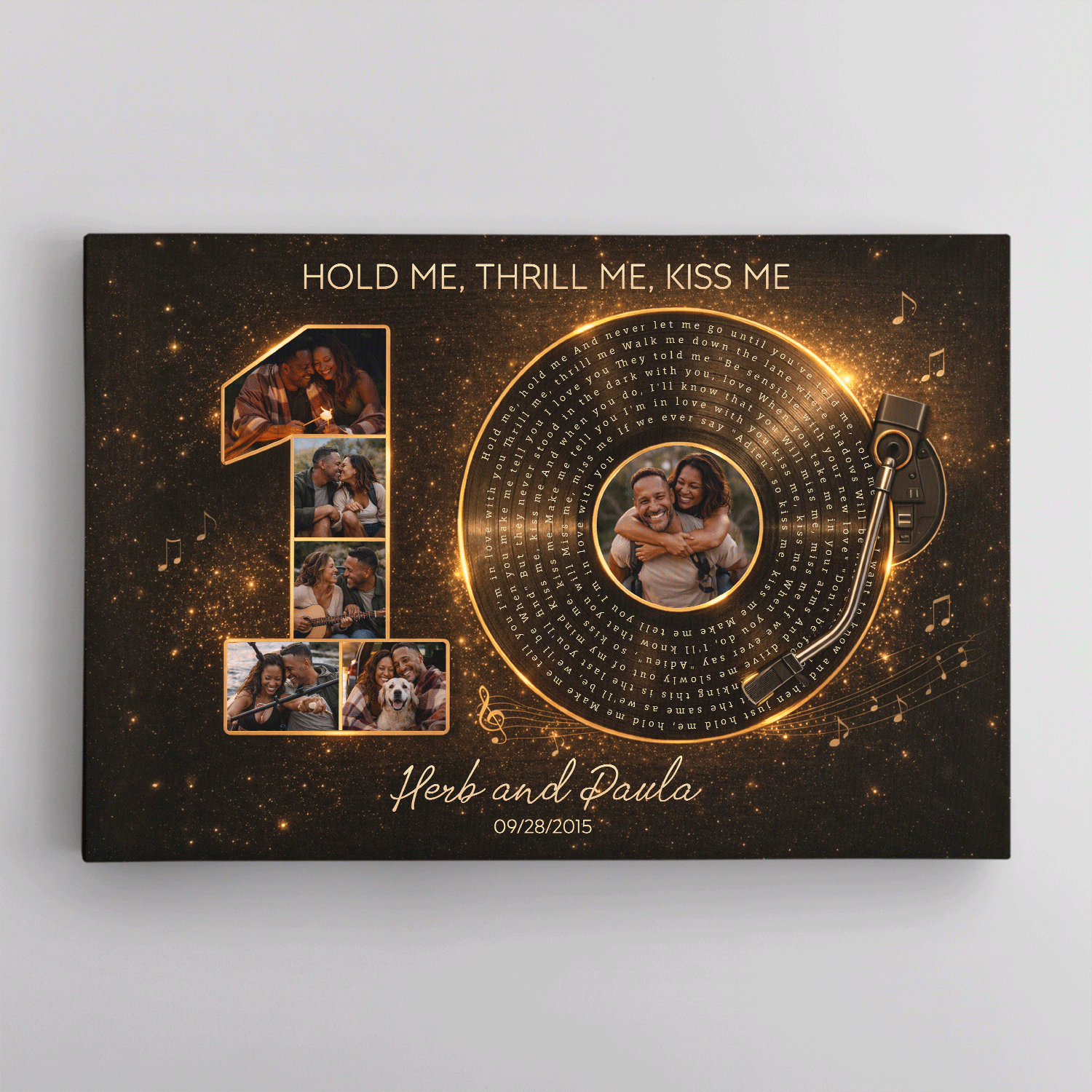 Personalized 10th Anniversary Song Lyrics Canvas with Photos, Names & Date