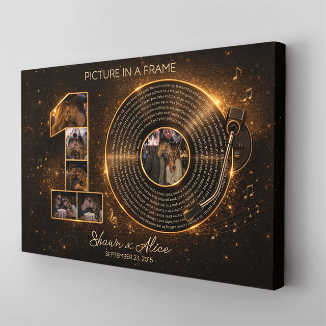 Personalized 10th Anniversary Song Lyrics Canvas with Photos, Names & Date