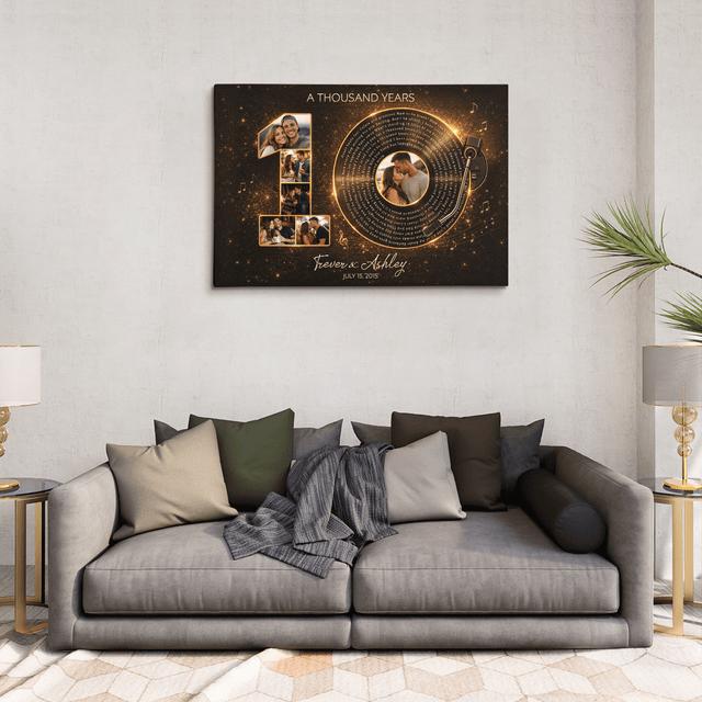 Personalized 10th Anniversary Song Lyrics Canvas with Photos, Names & Date
