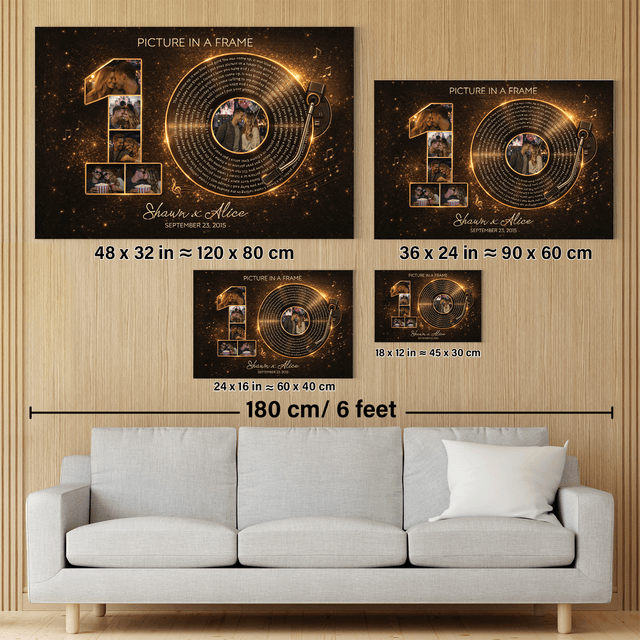 Personalized 10th Anniversary Song Lyrics Canvas with Photos, Names & Date