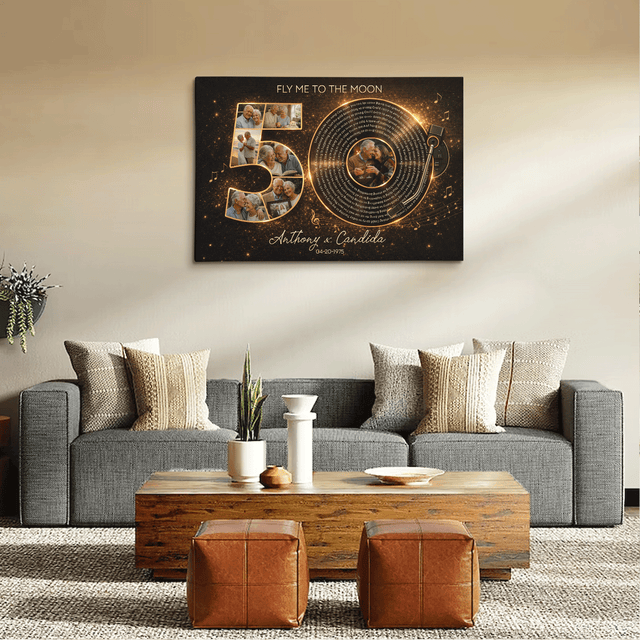 Personalized 50th Anniversary Song Lyrics Canvas with Photos, Names & Date