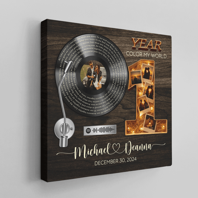 Personalized 1st Anniversary Song Lyrics Canvas with Spotify QR Code