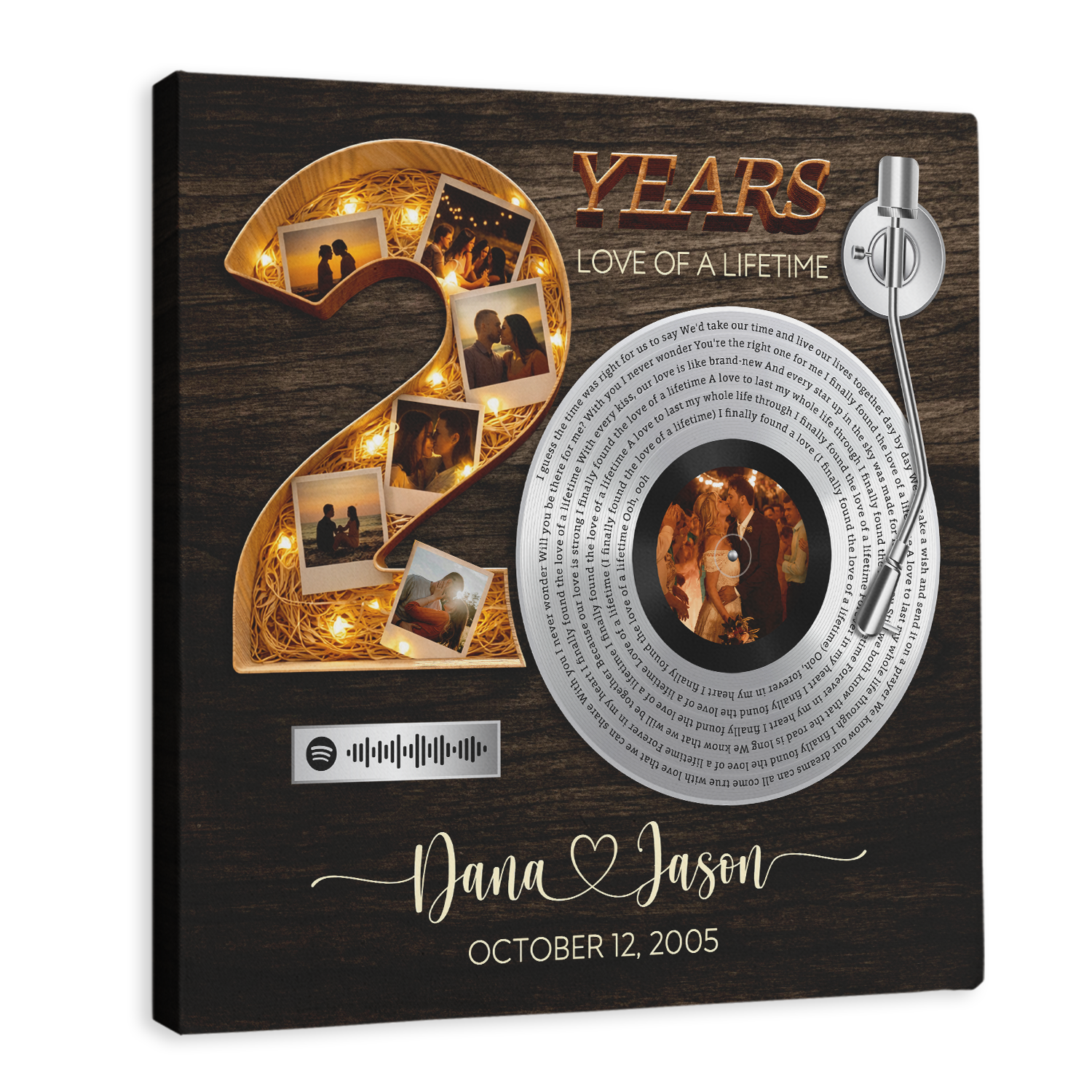 Personalized 20th Anniversary Song Lyrics Canvas with Spotify QR Code