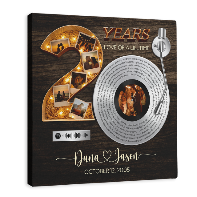 Personalized 20th Anniversary Song Lyrics Canvas with Spotify QR Code
