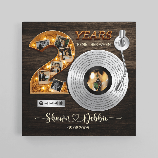 Personalized 20th Anniversary Song Lyrics Canvas with Spotify QR Code