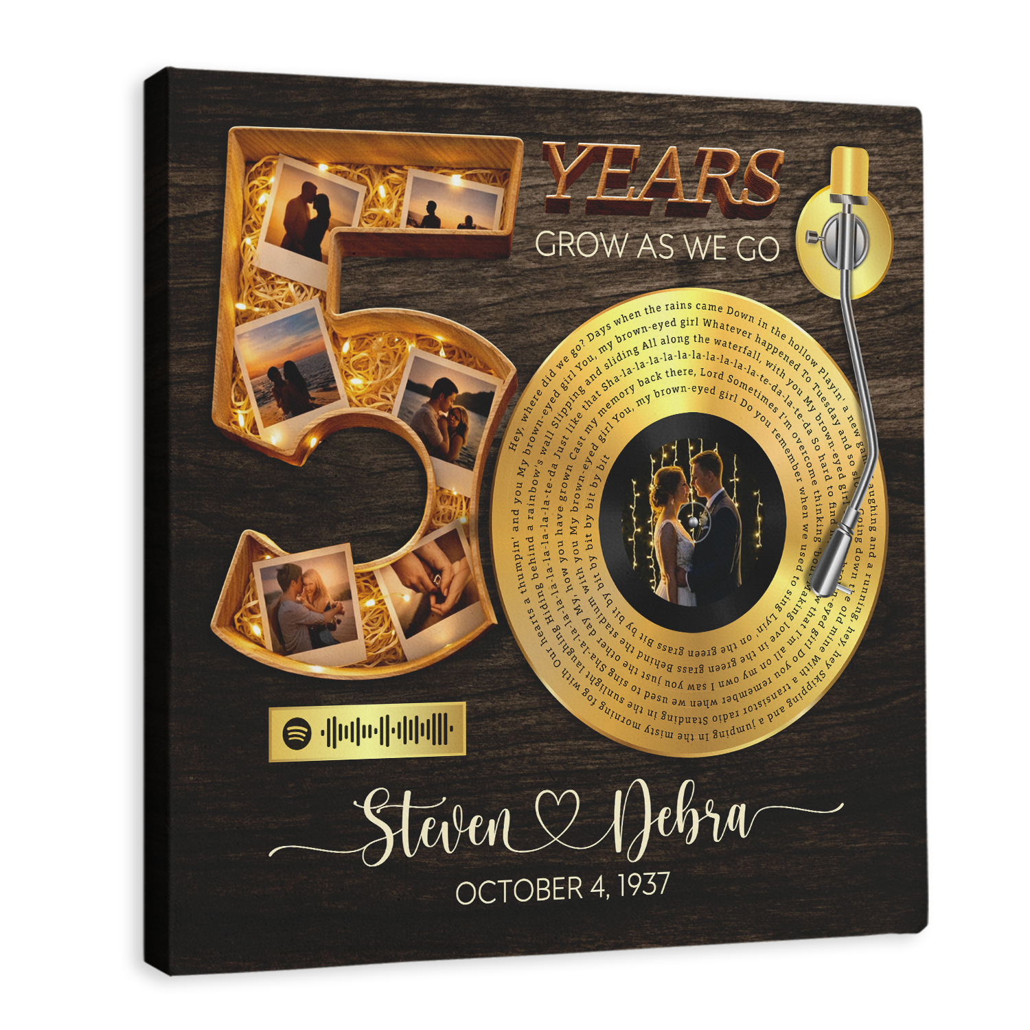 Personalized 50th Anniversary Song Lyrics Canvas with Spotify QR Code
