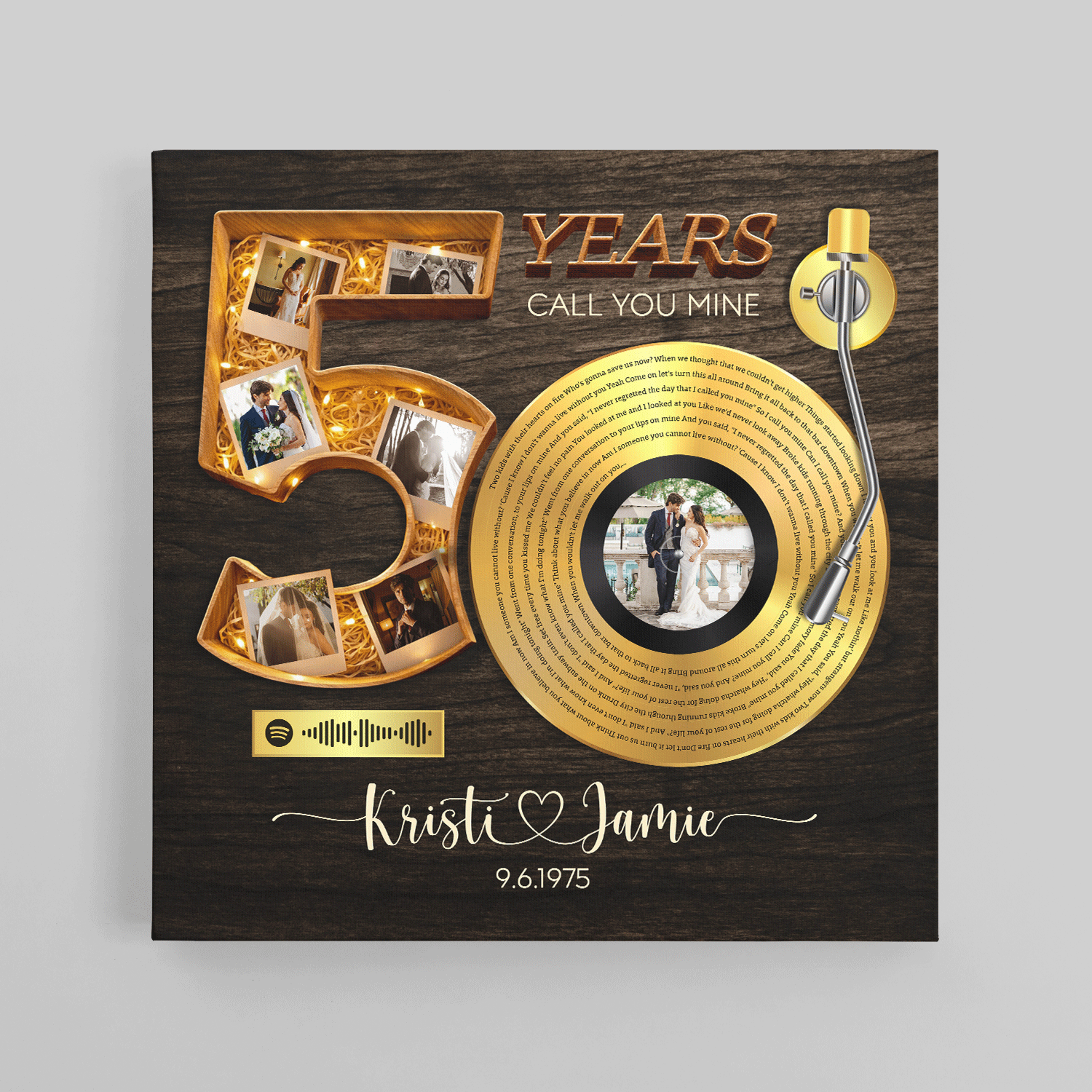 Personalized 50th Anniversary Song Lyrics Canvas with Spotify QR Code