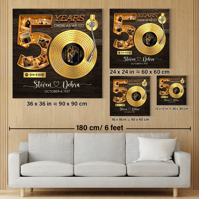 Personalized 50th Anniversary Song Lyrics Canvas with Spotify QR Code