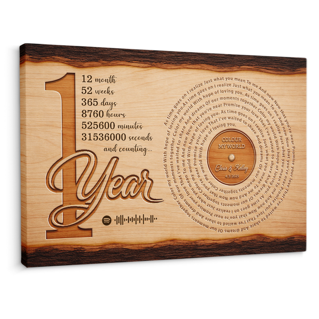 1 Year Anniversary Canvas, Personalized Couple Gift with Song