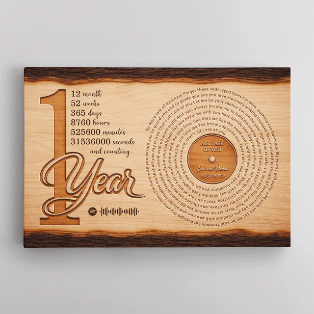 1 Year Anniversary Canvas, Personalized Couple Gift with Song