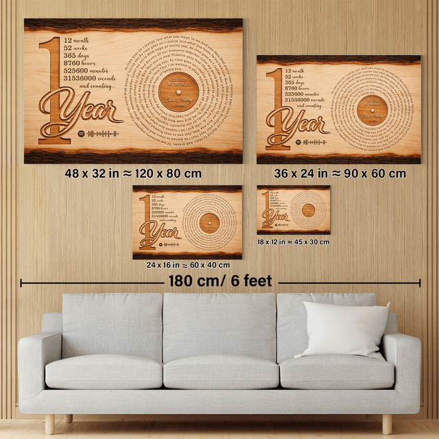 1 Year Anniversary Canvas, Personalized Couple Gift with Song