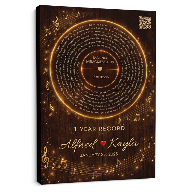 1 Year Anniversary Song Canvas with QR Code, Couple Gift