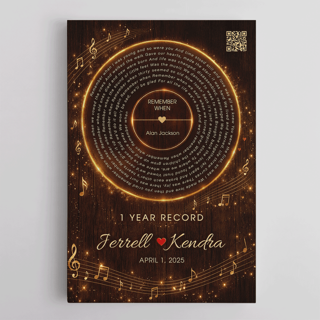 1 Year Anniversary Song Canvas with QR Code, Couple Gift
