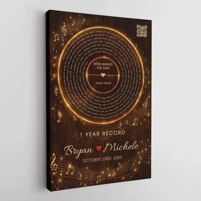 1 Year Anniversary Song Canvas with QR Code, Couple Gift