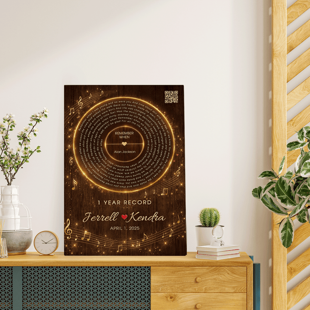 1 Year Anniversary Song Canvas with QR Code, Couple Gift