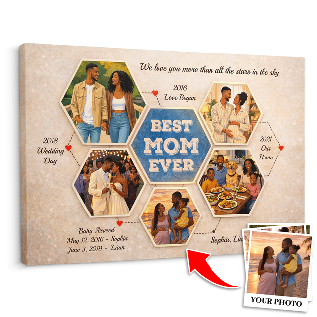 Personalized Best Mom Ever Canvas – Custom Photo Collage Mother’s Day Gift