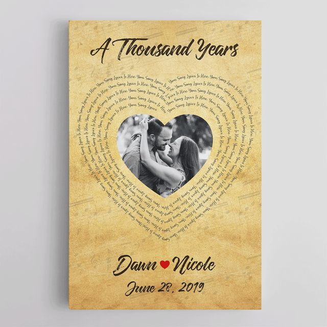 Custom Song Lyrics, Heart Art, Customizable Text And Upload Photo Canvas