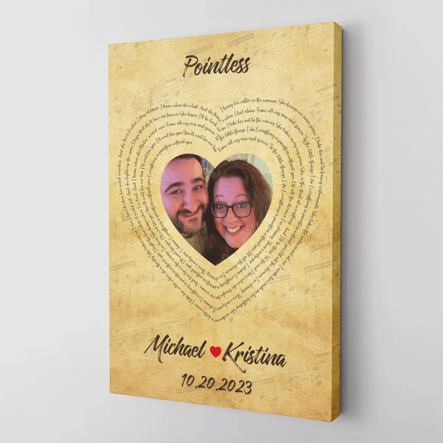 Custom Song Lyrics, Heart Art, Customizable Text And Upload Photo Canvas