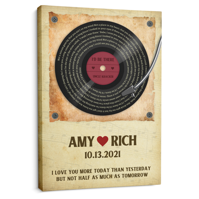 Custom Song Lyrics And Customizable Text, Vinyl Record, Canvas Wall Art