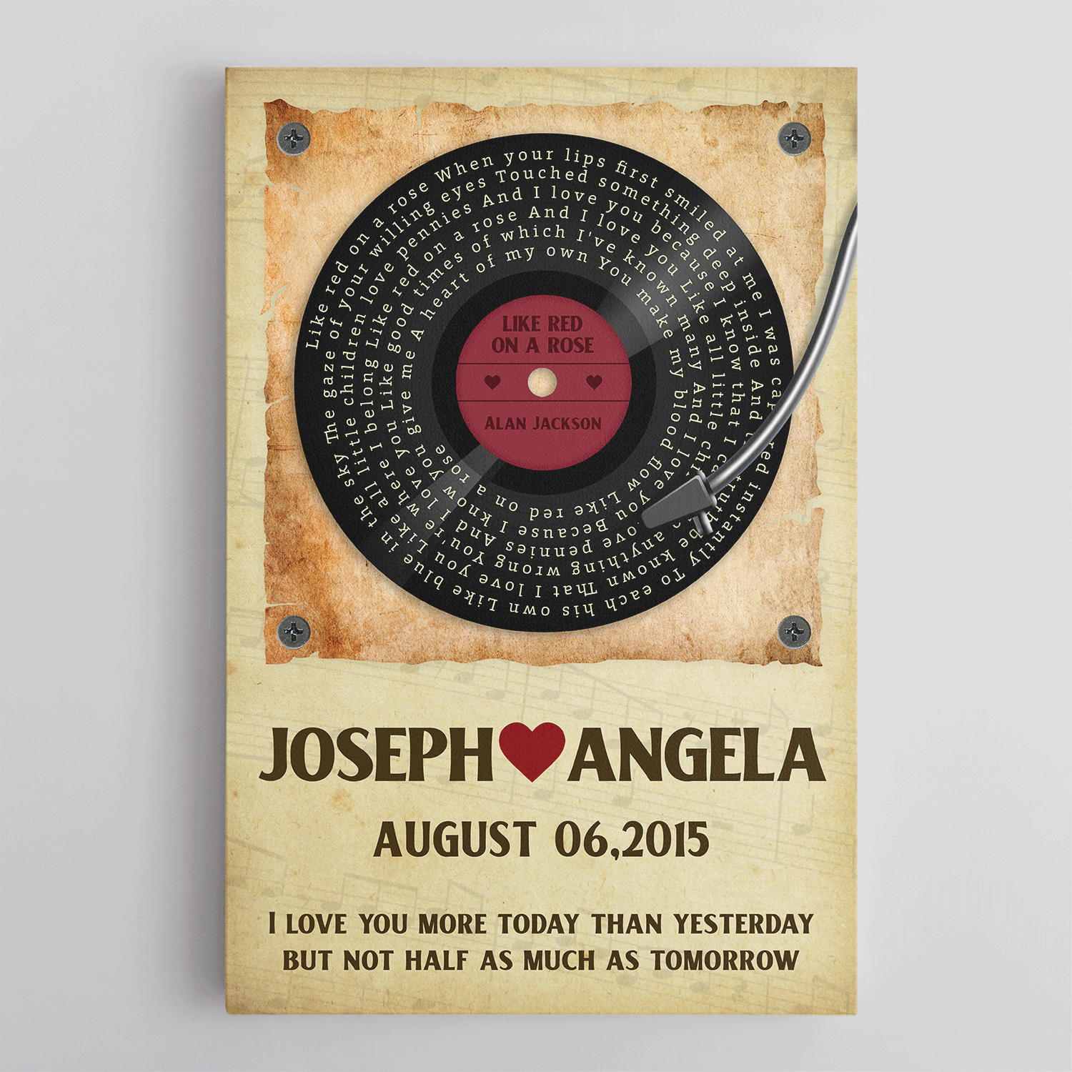 Custom Song Lyrics And Customizable Text, Vinyl Record, Canvas Wall Art