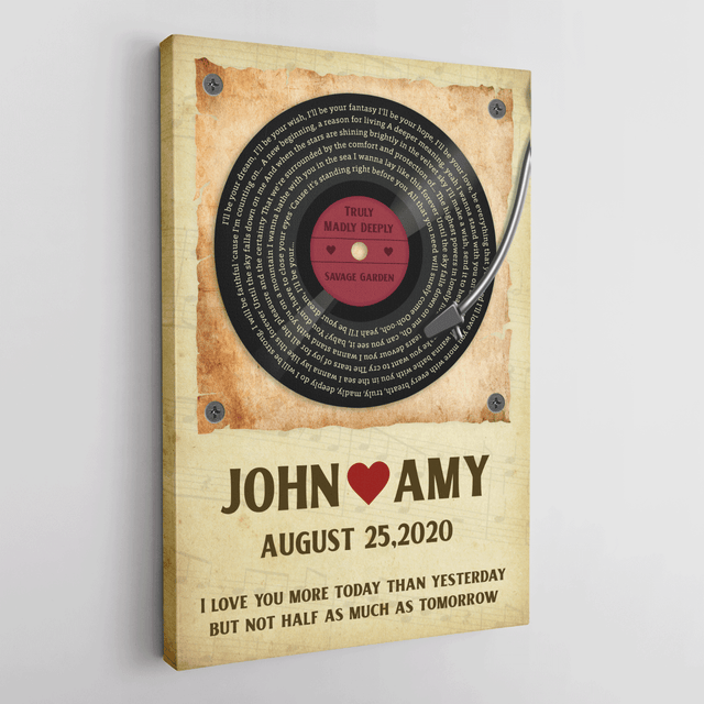 Custom Song Lyrics And Customizable Text, Vinyl Record, Canvas Wall Art