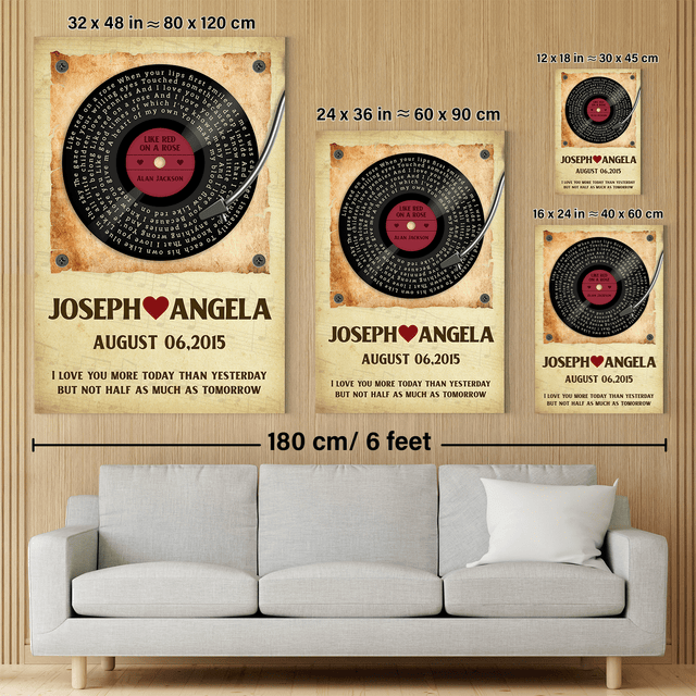 Custom Song Lyrics And Customizable Text, Vinyl Record, Canvas Wall Art