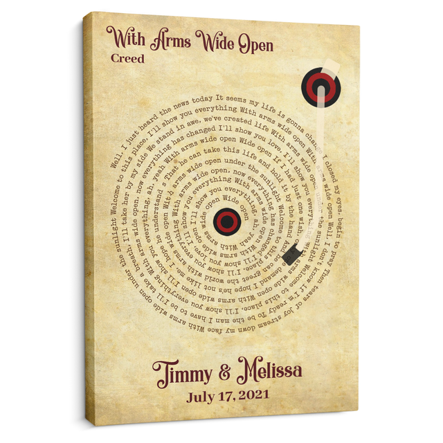 Custom Song Lyrics And Customizable Text, Vinyl Record Art, Canvas Wall Art