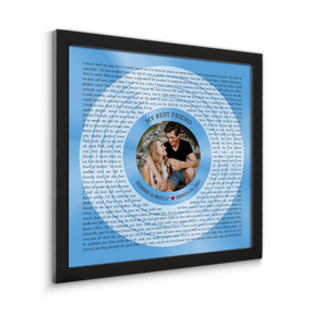 Circular Photo Ice Blue Framed Art Print, Custom Song Lyrics & Name