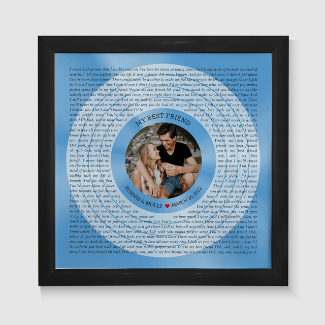 Circular Photo Ice Blue Framed Art Print, Custom Song Lyrics & Name