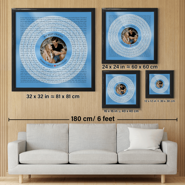 Circular Photo Ice Blue Framed Art Print, Custom Song Lyrics & Name