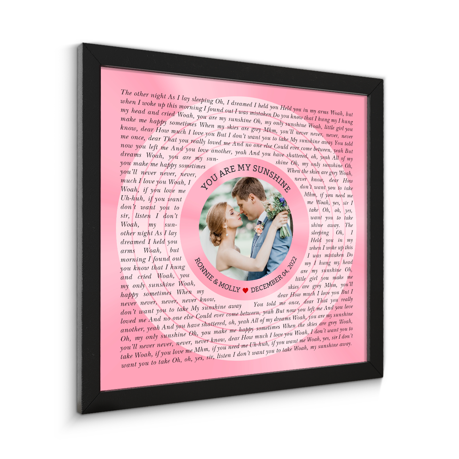 Circular Photo Tickled Pink Framed Art Print, Custom Song Lyrics & Name
