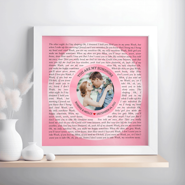 Circular Photo Tickled Pink Framed Art Print, Custom Song Lyrics & Name